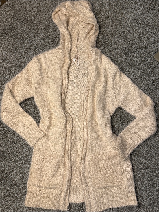 Ashley By 26 International Sweaters - Ashley By 26 International Hooded Open-Front Cardigan in Beige/Cream